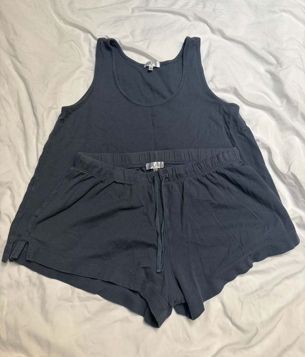 Lake Pajama Tank Top And Shorts Set Size L Blue Knit Lounge